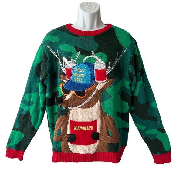 Blizzard Bay Brewdolph and Santa's Drinking Squad Ugly Christmas Sweater Size L - Picture 1 of 5